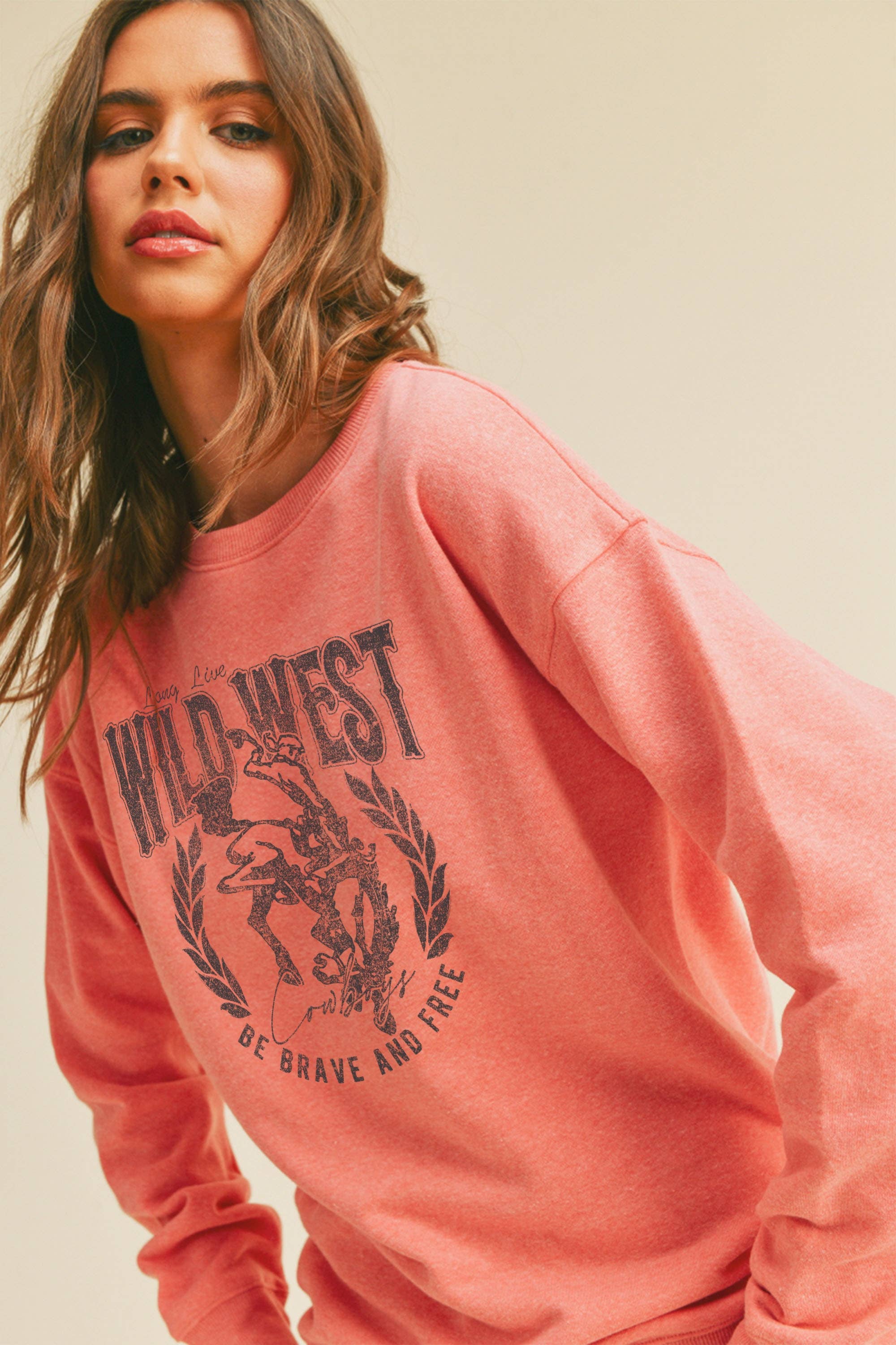 Honestee - Vendita all'ingrosso Felpa stampata - Donna - Felpa con grafica Wild West Cowboy3