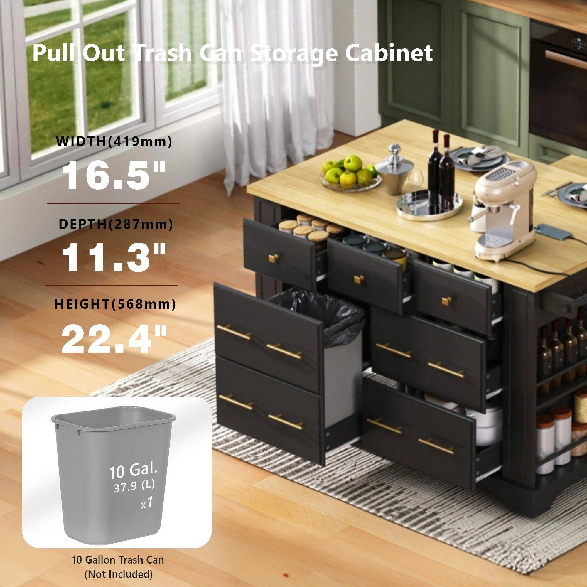 39F Inc. - Wholesale Kitchen Storage/Organizer - 51.2" Farmhouse Kitchen Island with 6 Drawers & Drop Leaf41