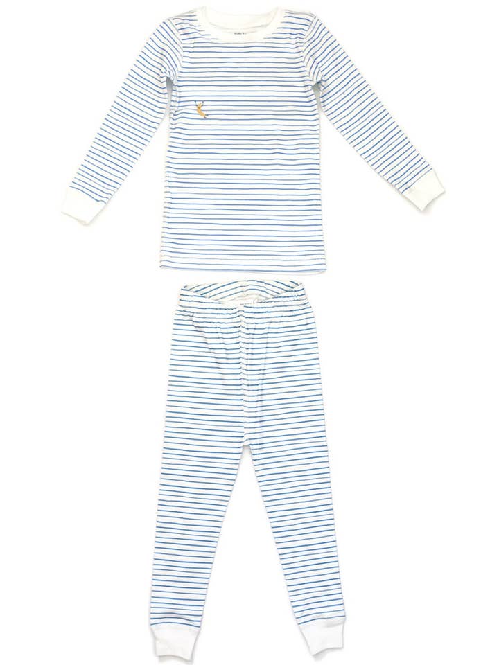 Blue Stripe Organic Pima Cotton Pajama Set for wholesale by Dodo Banana