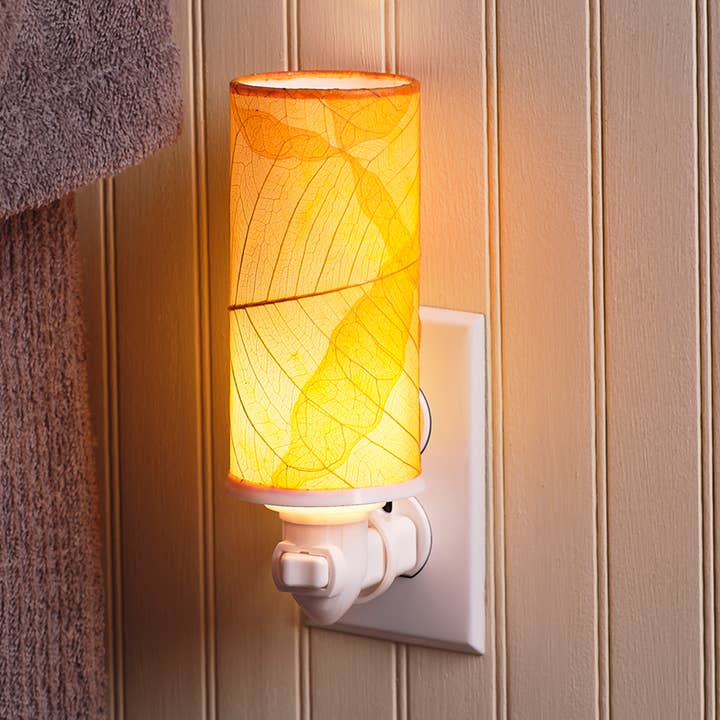 Cylinder Nightlight Orange, Shade Made of Cocoa Leaves for wholesale by Eangee Home Design