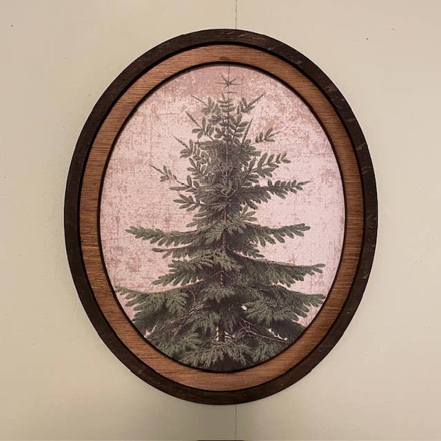 LAND OF COTTON - Wholesale Christmas Wall Art - Douglas Fir Print Framed in Oval Frame 2