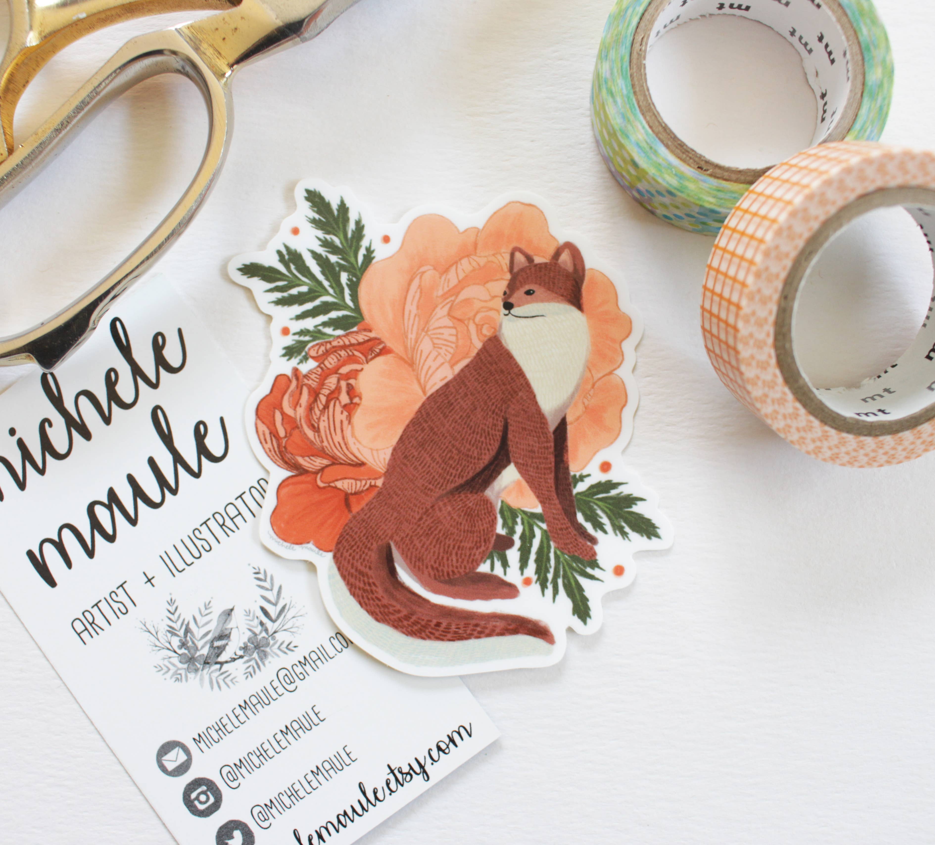 michele maule – Großhandel Aufkleber – Vinylaufkleber Rotfuchs mit Pfingstrosen0