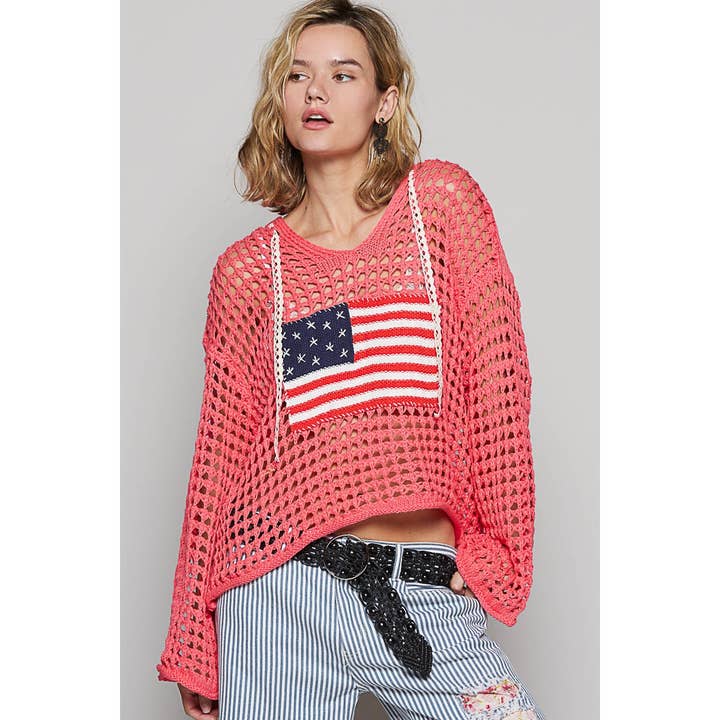 Apolline - Wholesale Knit Sweater - Women's - V Neck American Flag Hoodie Sweater Patriotic Cozy and Styli14