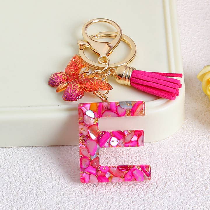 MKS America - Wholesale Keychain - Women's - Glitter Butterfly 26 English Letter Tassel Resin Keychain4