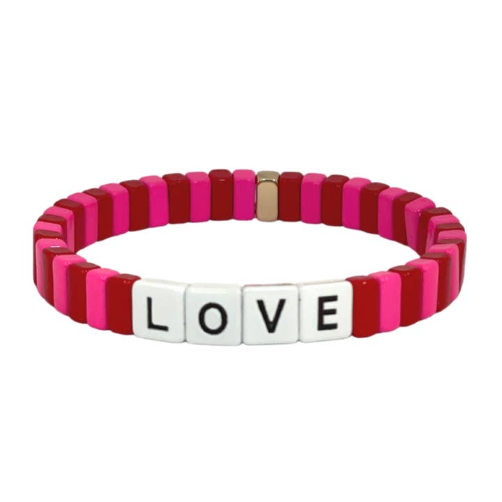 Boho Love Enamel Tile Bracelet | Red and Pink for wholesale by With Love Jewellery