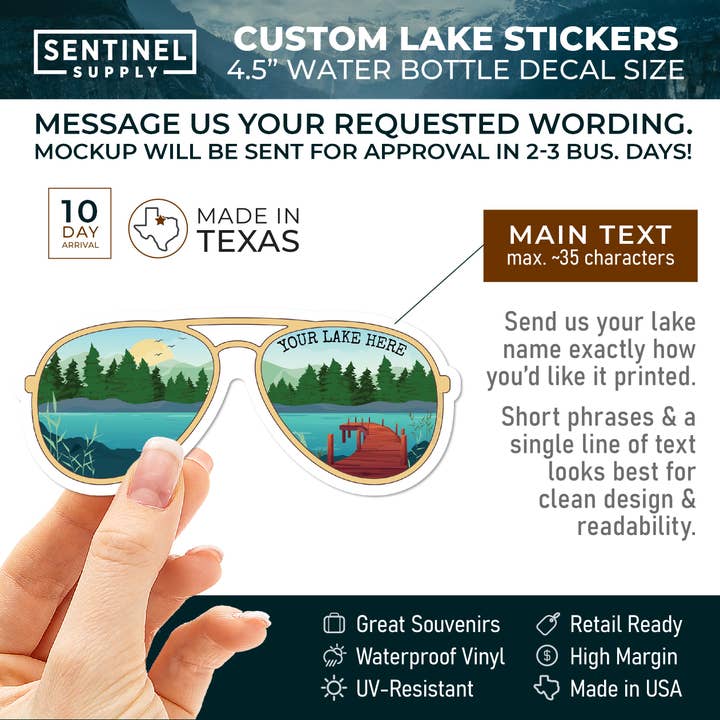 Sentinel Supply - Wholesale Sticker - Custom Lake Sunglasses Sticker - Name Drop Nature Decal1