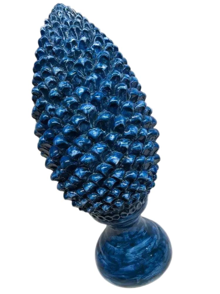 DD Ceramiche Siciliane - Vendita all'ingrosso Decorazioni da tavolo - Pigna Ceramica Caltagirone cm H.45 Artigianale Blu Antico Linea Luis1