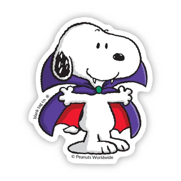 Autocollant étanche Peanuts® - Snoopy vampire pour la vente par Blank Tag Co. - Waterproof Stickers