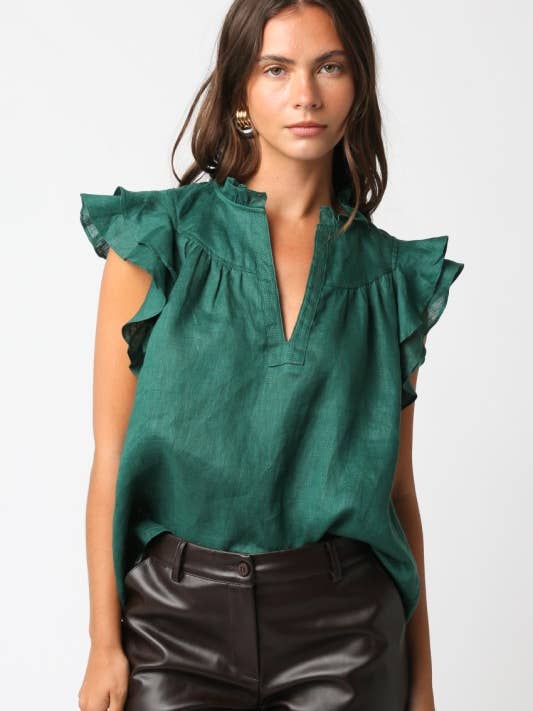 Blusa Gaia com Folhos por atacado de Olivaceous