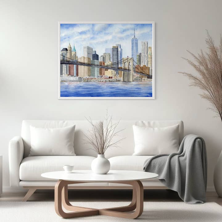 Pintalustika - Joyful Urban Illustrations - Wholesale Art Print - New York City Skyline Art Print - Brooklyn Bridge Painting 2