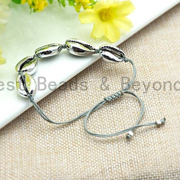 Guld/Silver/Rose Gold Cowrie armband med dragkedja, Seashell armband, Strandarmband Seashell smycken, SKU #V46 för wholesale av BestBeads&Beyond