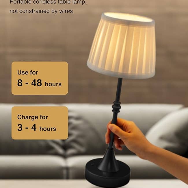 LivingTaste Home Inc - Wholesale Accent/Desk Lamp - Cordless Rechargeable Fabric Shade Bedside Black Lamps