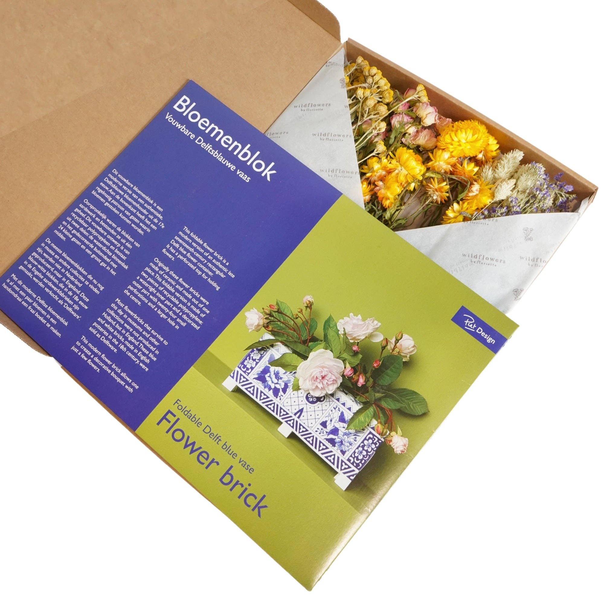 Wildflowers by Floriette – Großhandel Getrocknete/gepresste Blumen – Geschenkbox – DIY-Blumenblock mit getrockneten Blumen im Stil von Delfter Blau2