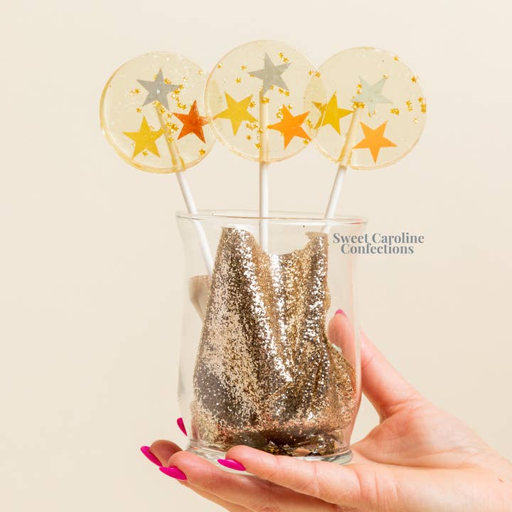 Sweet Caroline Confections - Wholesale Lollipop - Metallic Stars Lollipops, Champagne, 10/Case - VEGAN