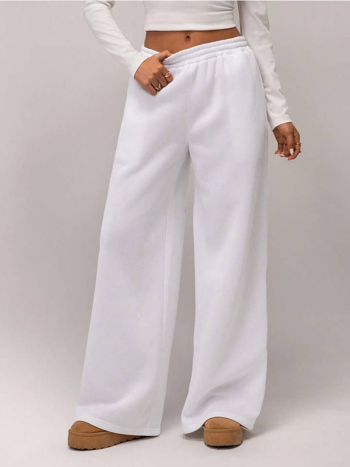 HIDDENBRAND - Wholesale Pants - Women's - Drawstring thin fleece lined wide-leg pants5