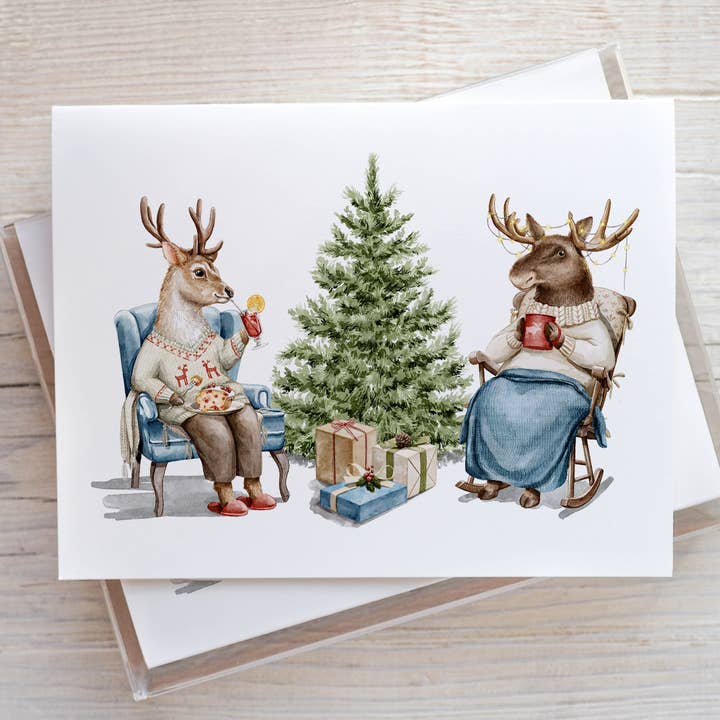 Lot de 8 cartes de vœux de Noël avec cerf et orignal pour la vente par Paper Swan & Co.