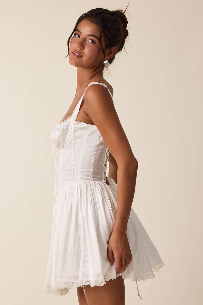 Sky to Moon - Wholesale Dress - Women's - SATIN CORSET SHAPE LACE TRIM FLARE MINI DRESS17