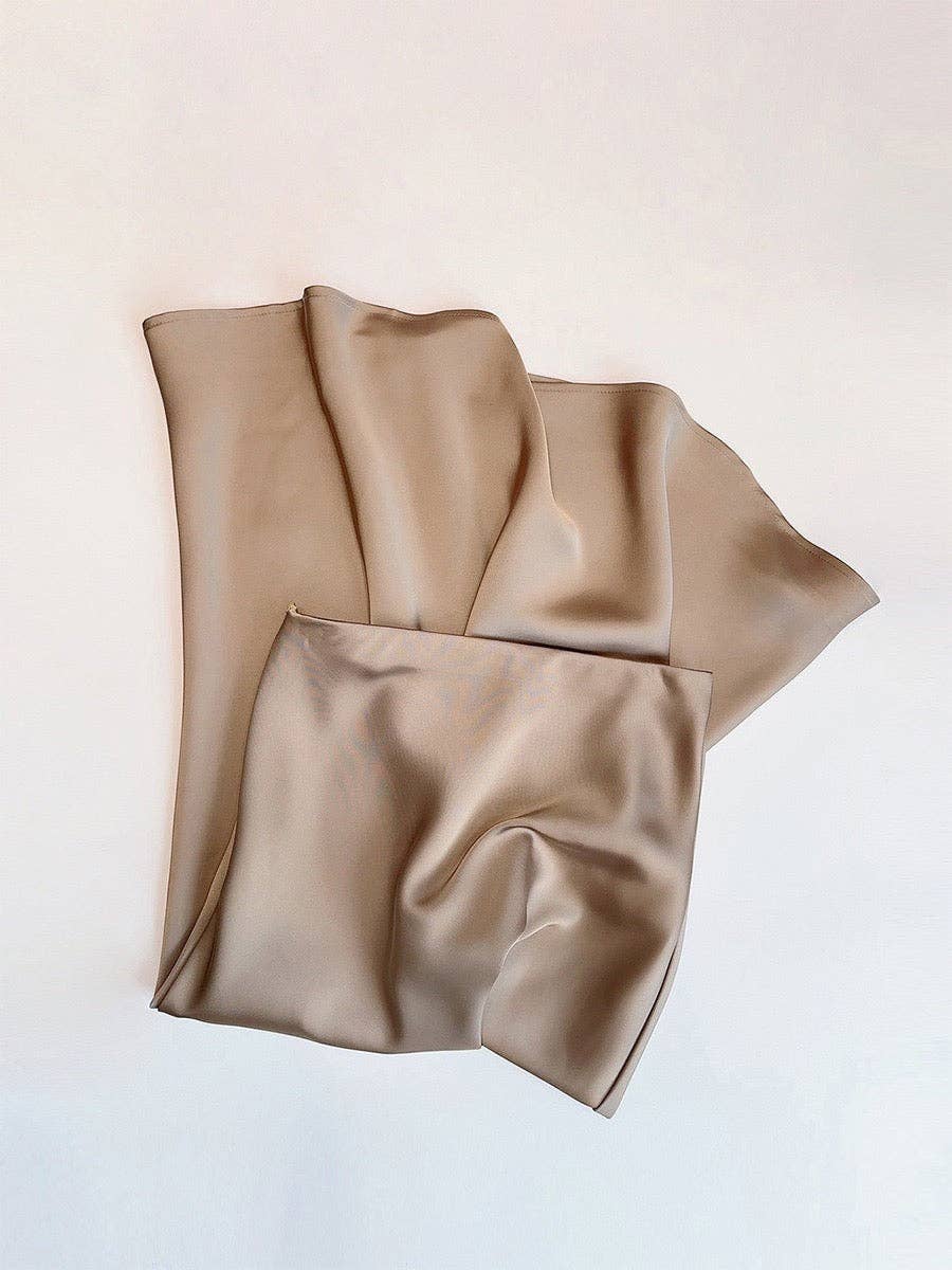 coffee Sateen Maxi Skirt with Elastic Waistband and invisible zipper ( Coffee) for wholesale on Faire16