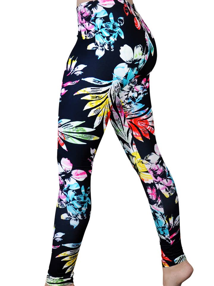 Rainbow Flowers Printed Women's Leggings for wholesale by Comfy Yoga