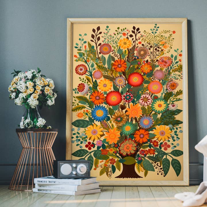 Ink & Drop - Wholesale Art print - Folk Art Style Flowers Light Print3
