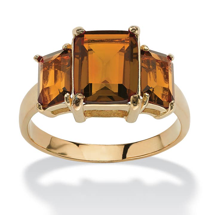 PalmBeach Jewelry - Wholesale Multi-Stone Ring - Emerald-Cut 3-Stone Birthstone Ring 18k Gold-Plated20