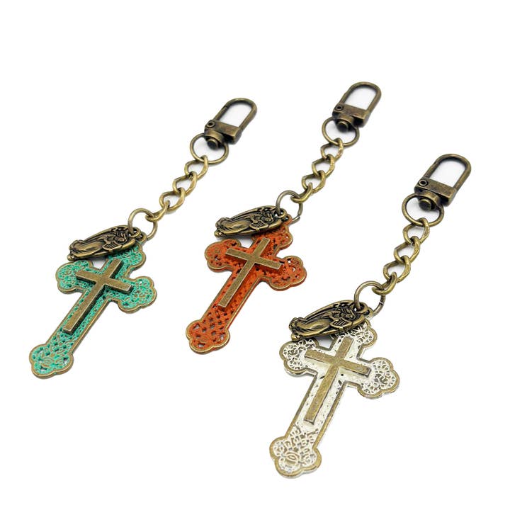 Cross & Guardian Angel Bag Charm/Keychain for wholesale by Gleeful Peacock