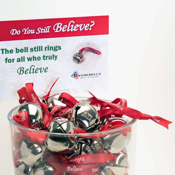 Bevin Bells - Wholesale Ornament - Shiny Nickel BELIEVE SLEIGH BELL Individual/Refill Bells