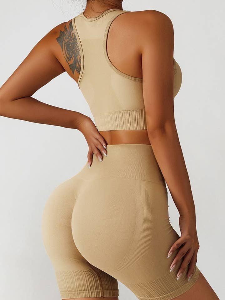 Active by Anna-Kaci – wholesale Activewear set – Women′s – Racerback Sports Bra & Sculpting High Waist Shorts Set22