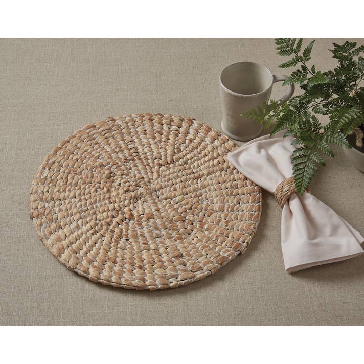 Split P - Wholesale Placemat - Braided Hyacinth Round Placemat - White