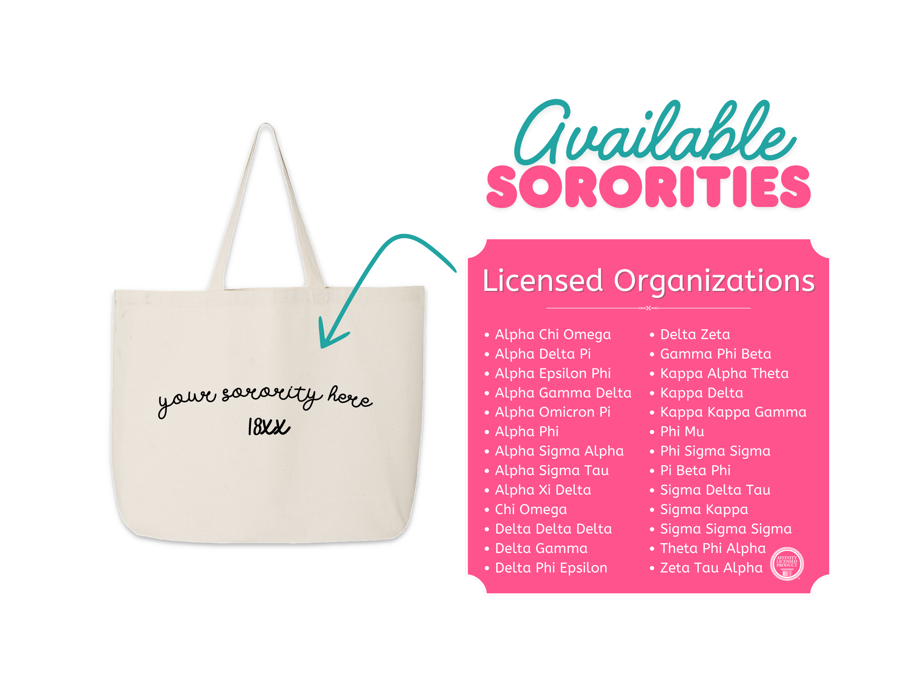 Natural Sorority Name and Founding Date Printed on a Canvas Tote Bag for wholesale on Faire3