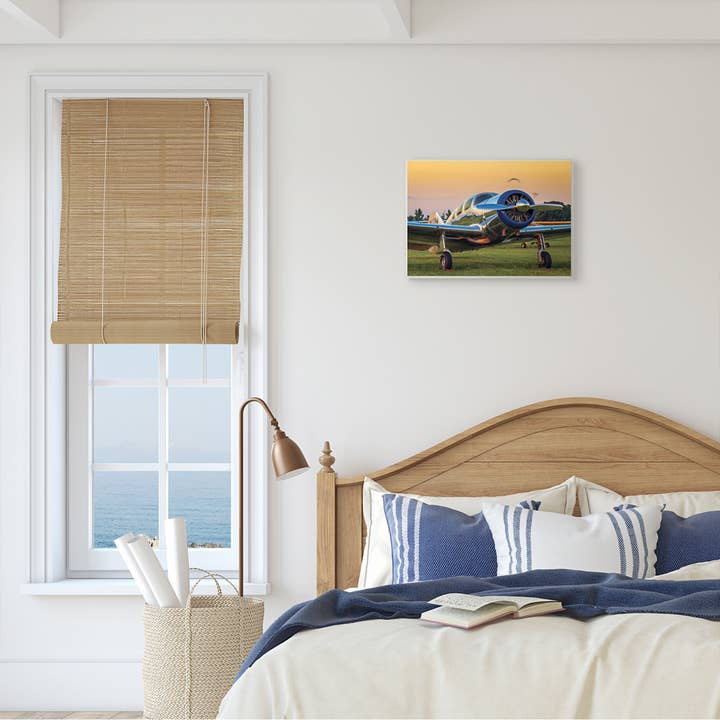 Stupell Industries - Wholesale Plaque - Jet Plane in Meadow Summer Sunset Reflection Wall Art