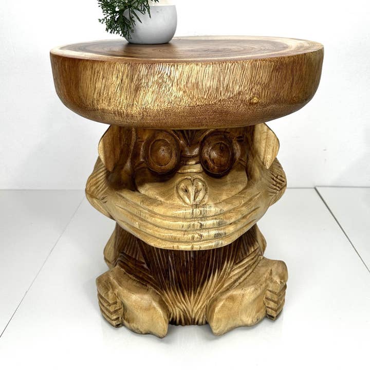 MESA TALLADA DE MONO, Taburete Tallado en Madera, Soporte para Plantas Pequeño, Taburete de Jardín, Elevar para venta al por mayor de baligood