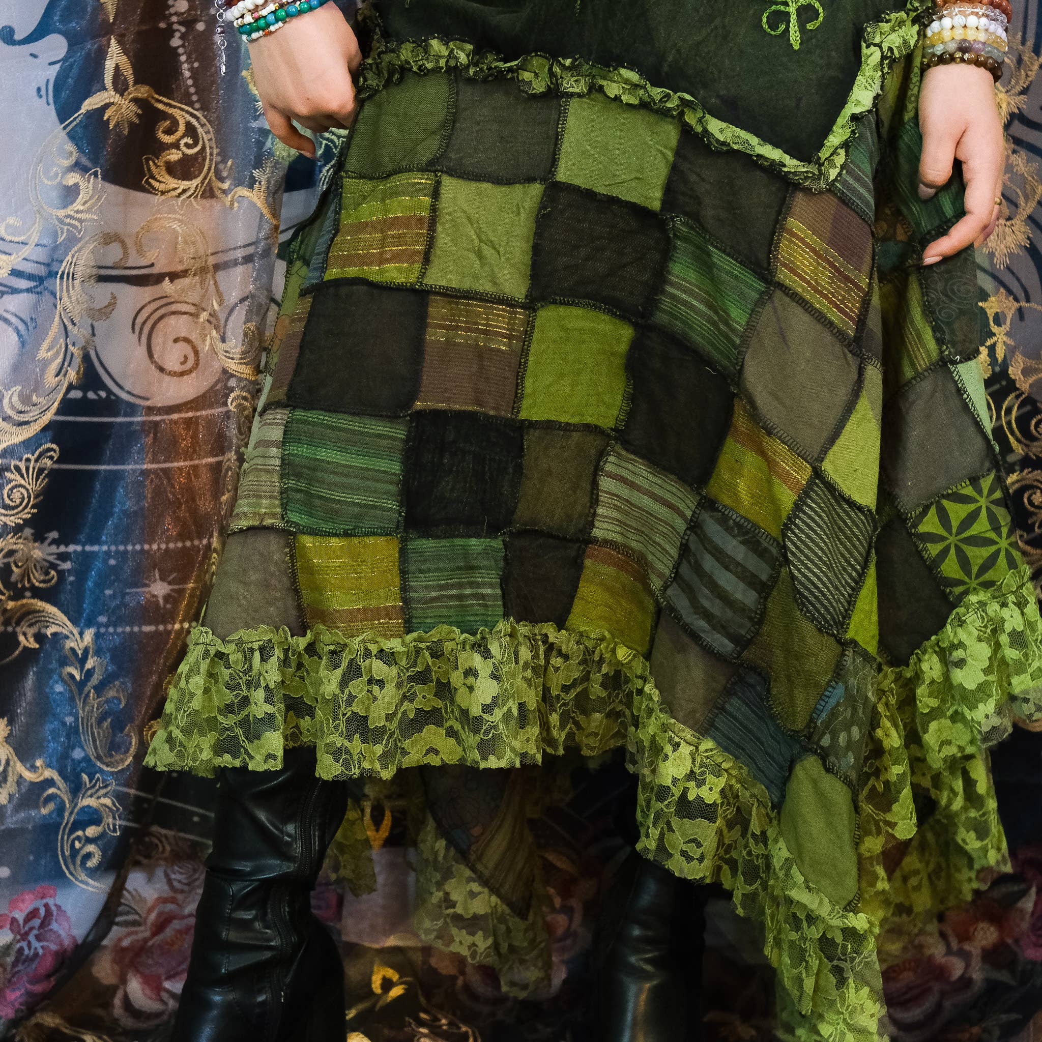 Karma Nepal Crafts - Wholesale Skirt - Women's - Patchwork Assymetrical Flowy Skirt with Lace10