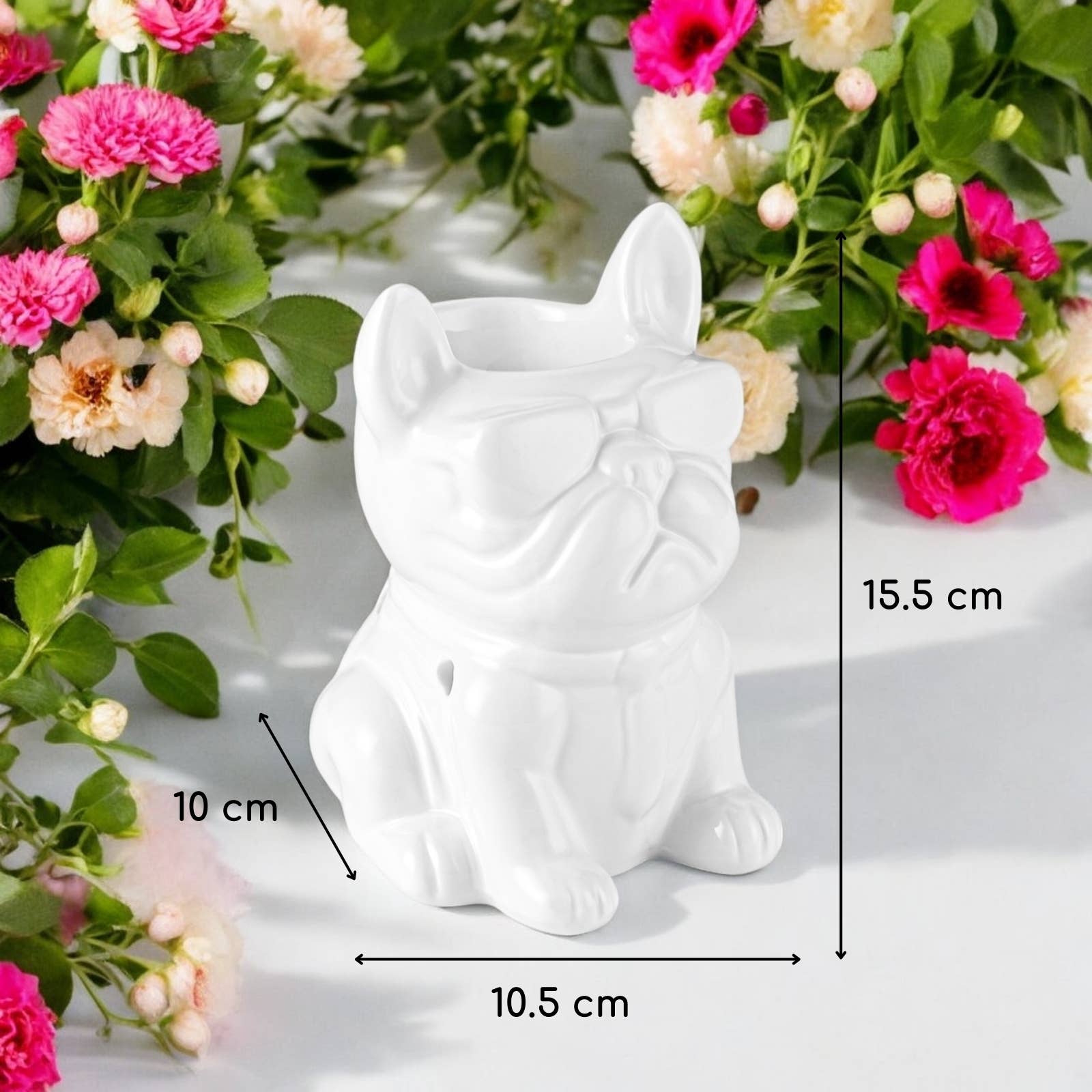 Zen'Arôme - Wholesale Tapered Candle/Candlestick - White Boubou French Bulldog Ceramic Incense Burner4