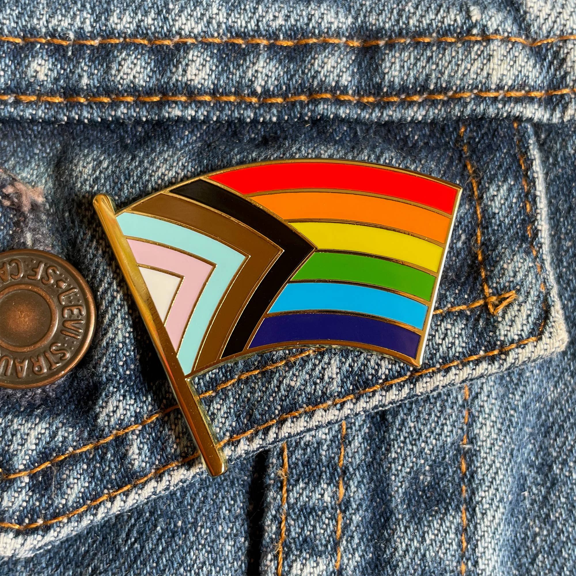 Dissent Pins – wholesale Lapel pin/button – Progress Pride Flag XL Pin0