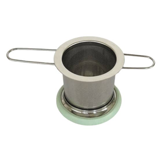 Green stainless steel gourmet tea infuser with lid for wholesale by Maison Bourgeon