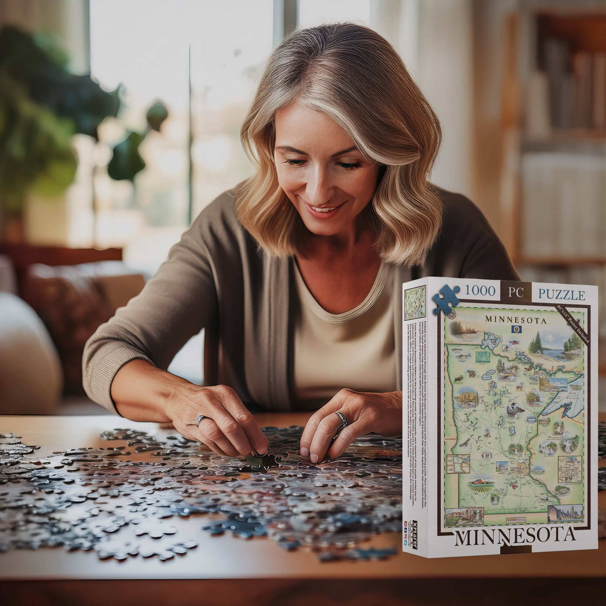 XPLORER MAPS - Vente Puzzle – adulte - Puzzle de 1000 pièces représentant la carte de l'État du Minnesota1