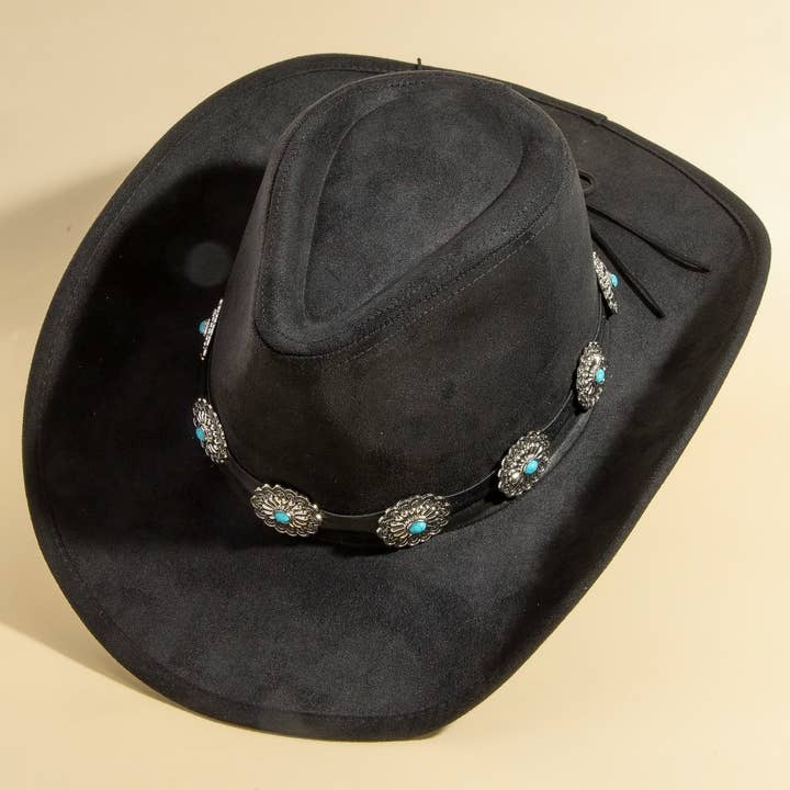 Floral Concho Disc Belt Western Cowboy Hat for wholesale by Anarchy Street