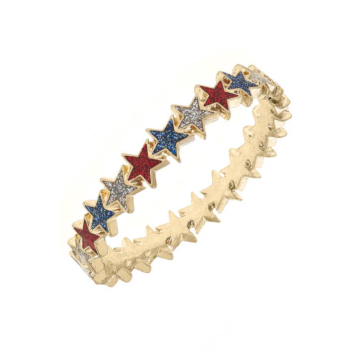 Sternenfunkelndes Glitzer-Scharnierarmband in Rot, Silber, Blau für den Großhandel von Canvas Style