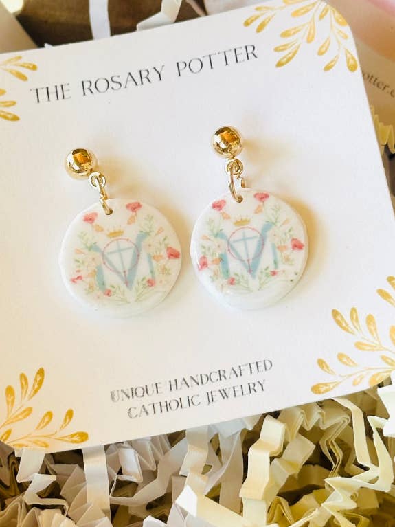 Mary Monogram Earrings for wholesale by The Rosary Potter