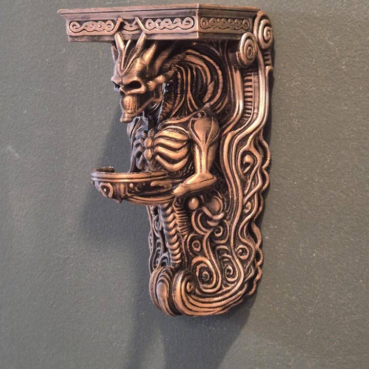 Prateleira de Parede Gótica com Design de Esqueleto de Dragão Demónio – Castiçal de Fantasia Sombria – Decoração de Casa de Horror por atacado de 3DijkstraFinds