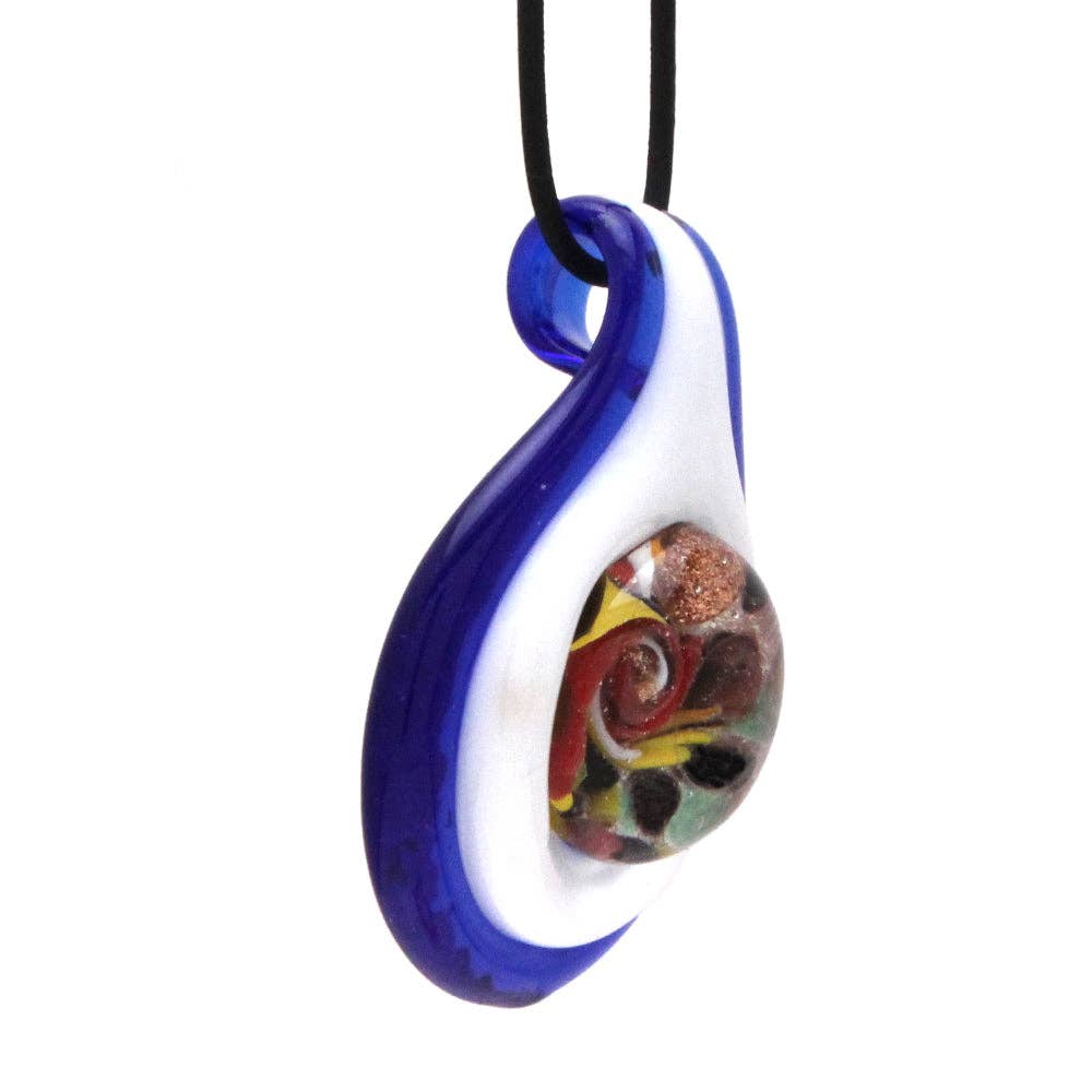 BESHEEK JEWELRY - Wholesale Individual Charm/Pendant - Blown Glass Lampwork Blue and White Teardrop Button Pendant1
