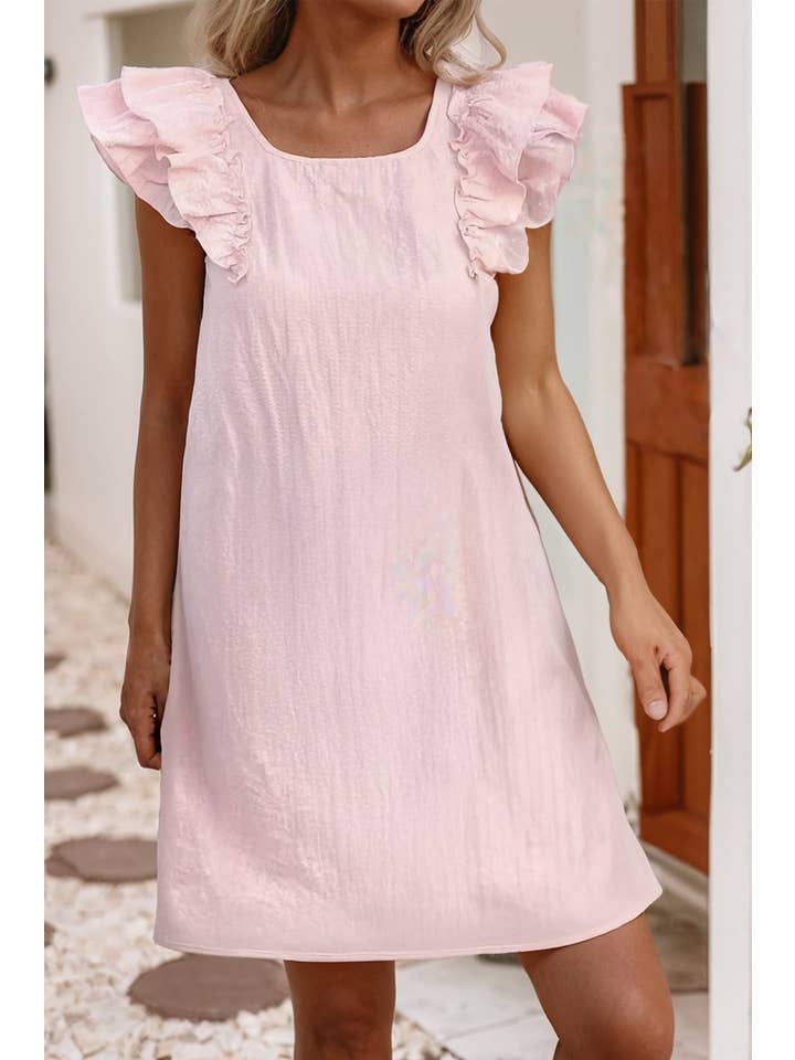 Little Daisy Closet - Wholesale Dress - Women's - LDC Textured Flutter Sleeve Square Neck Bow Back Mini Dress