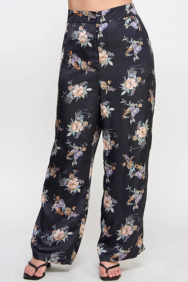 Haute Fox Plus Size & Contemporary - Wholesale Broek - Dames - Plus Size Satijnen Bloemenbroek SS2391P-P17
