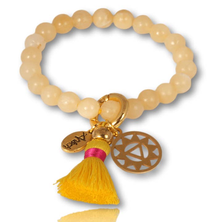 Honey calcite gemstone solar plexus chakra bracelet gold for wholesale by Anísch de la Cara
