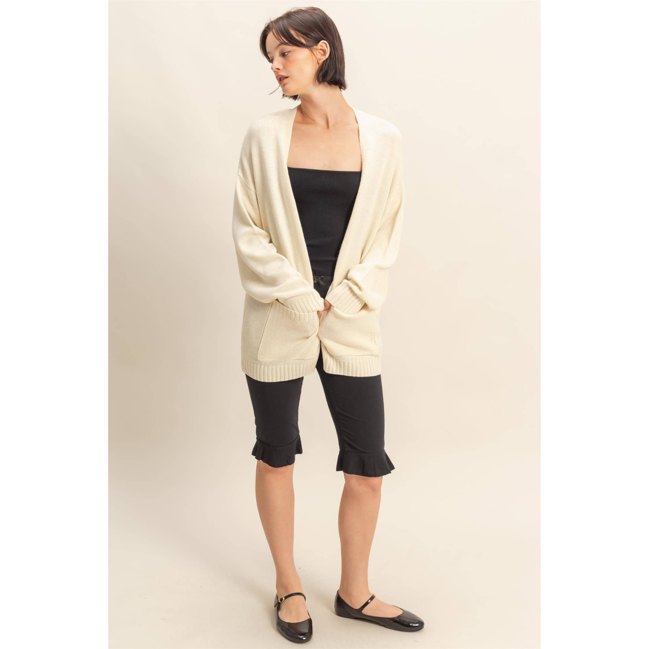 Double Zero - Venta al por mayor Cárdigan - Mujer - Cárdigan de Punto Abierto de Talla Grande con Bolsillos21