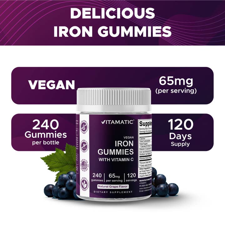 Vitamatic - Wholesale Oral Supplement/Vitamin - Vitamatic| Iron 65 mg Gummies Supplement | 240 Vegan Gummies5
