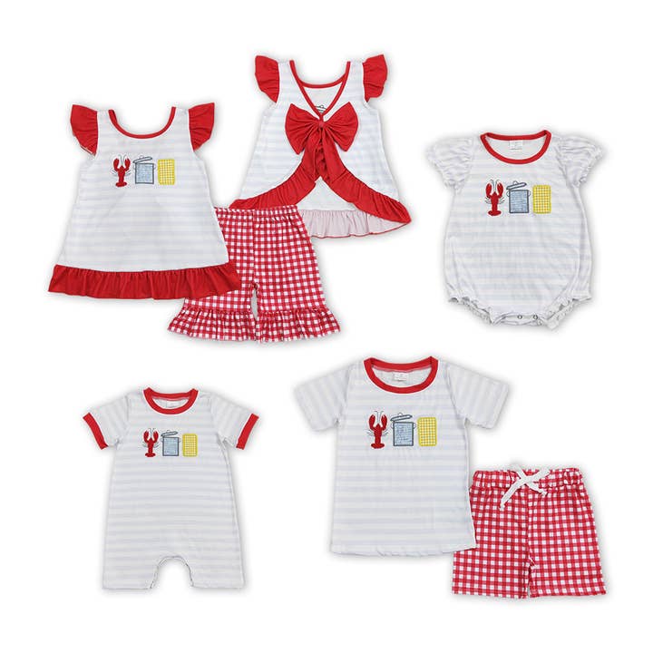 Crawfish corn embroidery stripe baby kids clothes for wholesale by Yawoo Garments