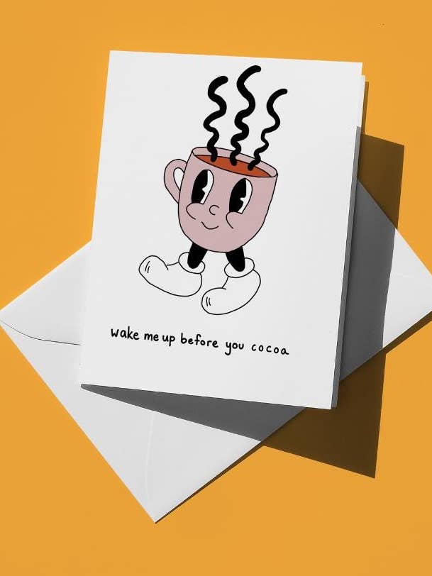 Wake Me Up Before You Cocoa Holiday Card | Cute Retro Winter Hot Cocoa Christmas Card | A2 Size, Matte Finish, Holiday Greeting Card for wholesale by semiserious studio