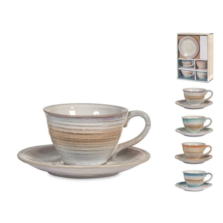 Sæt med 4 Java krus i stentøj med underkop, 180 ml for engroshandel hos H&H